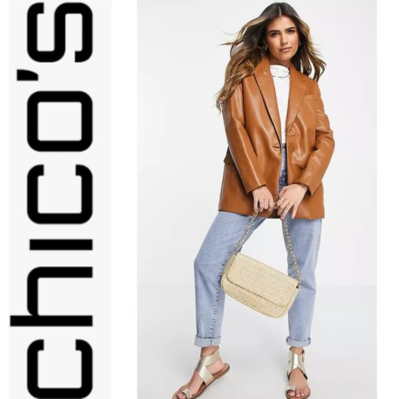 NWT CHICO'S * FAUX LEATHER JACKET - Picture 1 of 8
